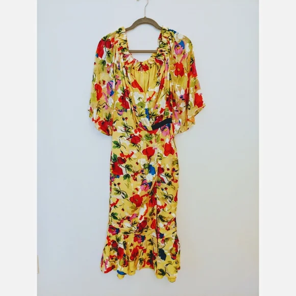 NWT SALONI olivia yellow floral midi dress yellow - Picture 4 of 12